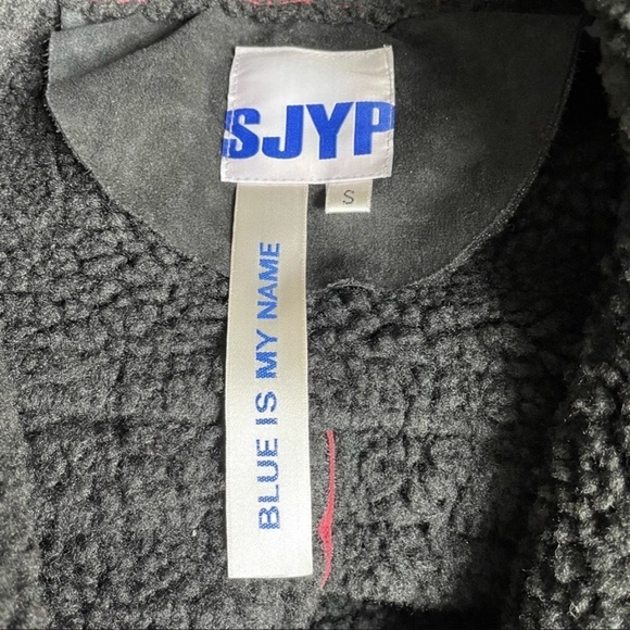 SJYP mustang jacket suede faux shearling bomber aviator coat red black - Picture 6 of 8